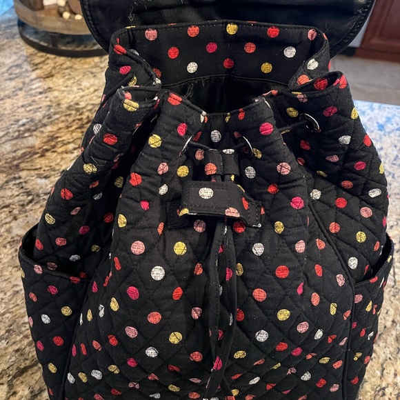 Vera Bradley Drawstring Backpack in Black Havana polka Dots bag - Picture 3 of 7